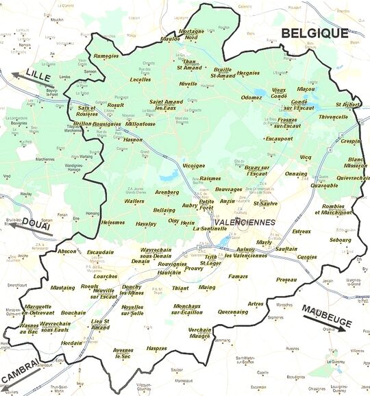 carte de Valenciennes et des villes voisines 